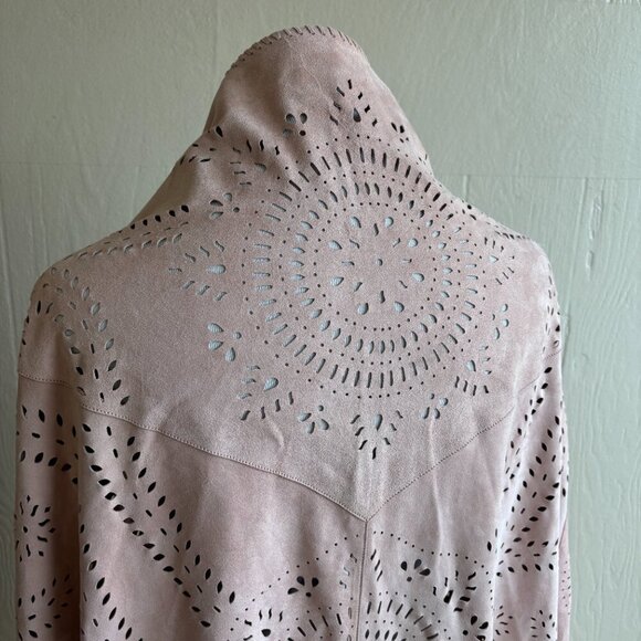 Sarah Stewart Genuine Lamb Suede Leather Laser Cut Fringe Trim Suzette Shawl - Picture 11 of 16